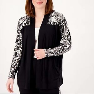 Isaac Mizrahi Live Soho Baby French Terry Open Front Cardigan Pitch Black Medium